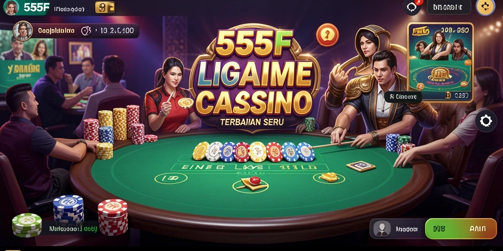Tampilan gameplay 555F dengan dealer langsung dan suasana kasino.
