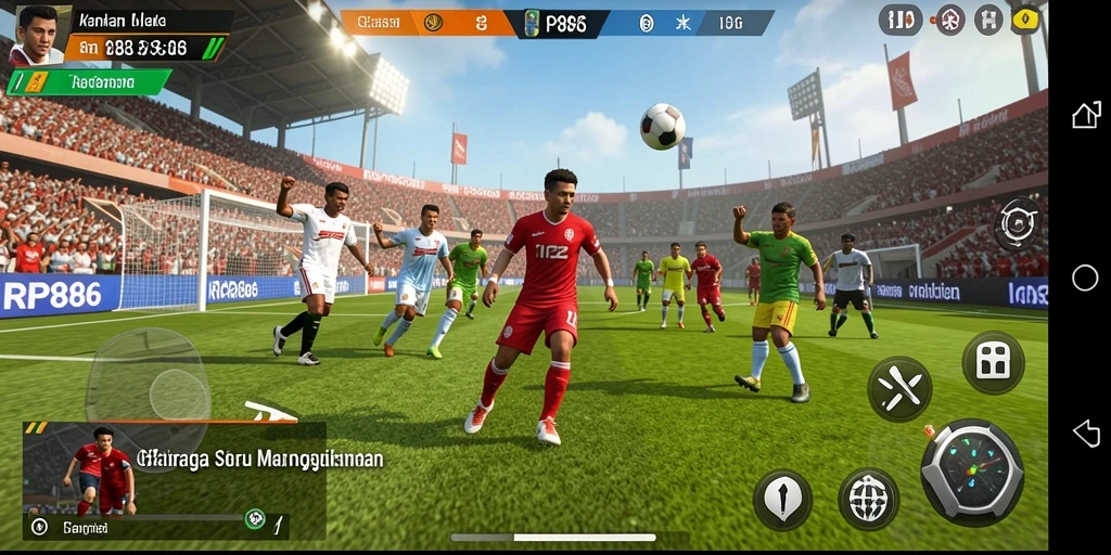 Screenshot utama RP886 menampilkan gameplay olahraga yang mendebarkan.