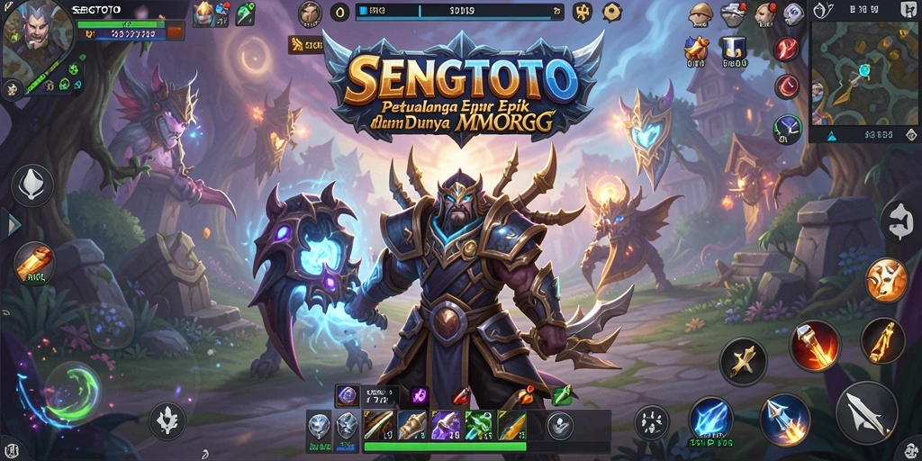 Screenshot gameplay SENGTOTO menampilkan pertarungan epik di dunia fantasi.