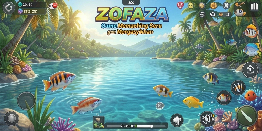 Tampilan gameplay menarik di ZOFAZA dengan aksi memancing seru.